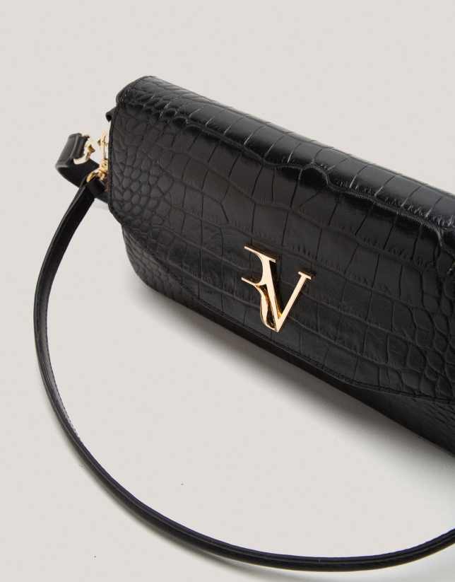 Black alligator embossed Miranda baguette bag