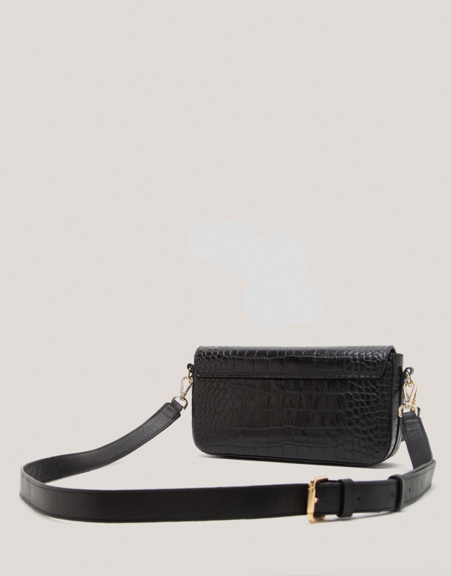 Bolso baguette Miranda piel grabado coco negro