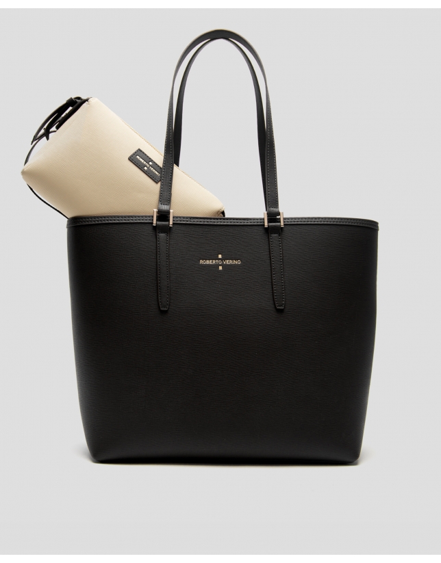 Black leather Sama shopping bag