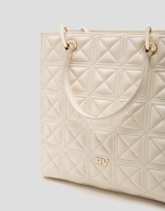 Ivory quilted leather Maxi Linda Satchel