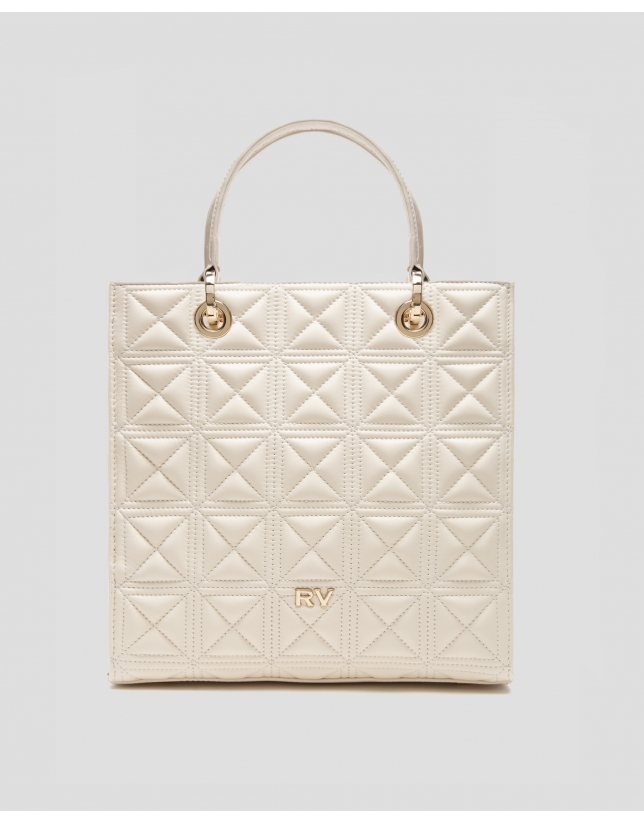 Ivory quilted leather Maxi Linda Satchel