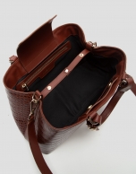 Bolso Satchel Miranda piel grabada coco marrón