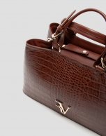 Brown embossed alligator Miranda Satchel 