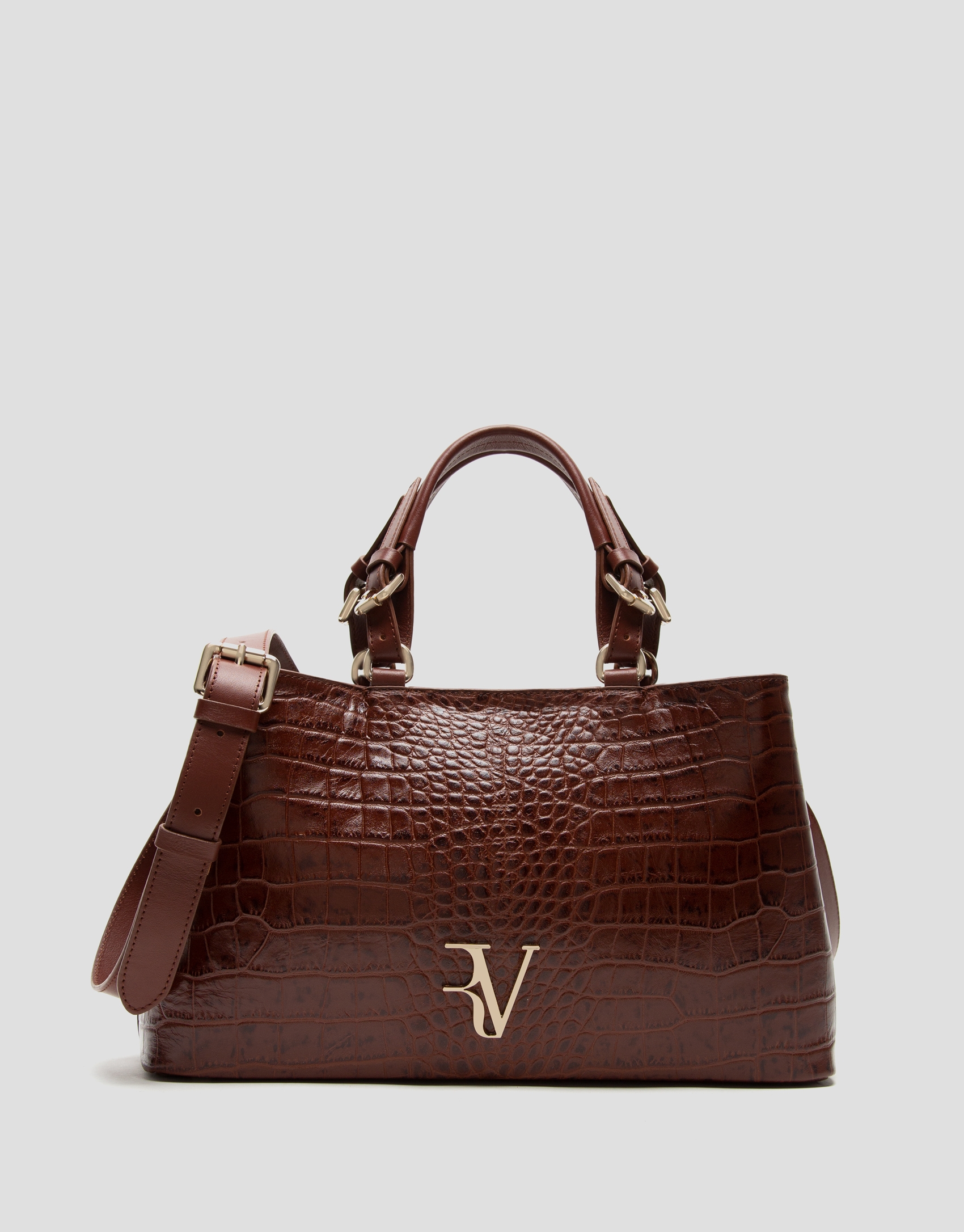 Brown embossed alligator Miranda Satchel 