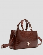 Brown embossed alligator Miranda Satchel 