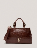 Brown embossed alligator Miranda Satchel 