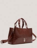 Brown embossed alligator Miranda Satchel 