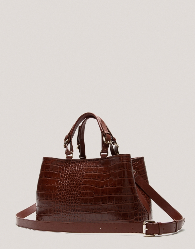 Brown embossed alligator Miranda Satchel 