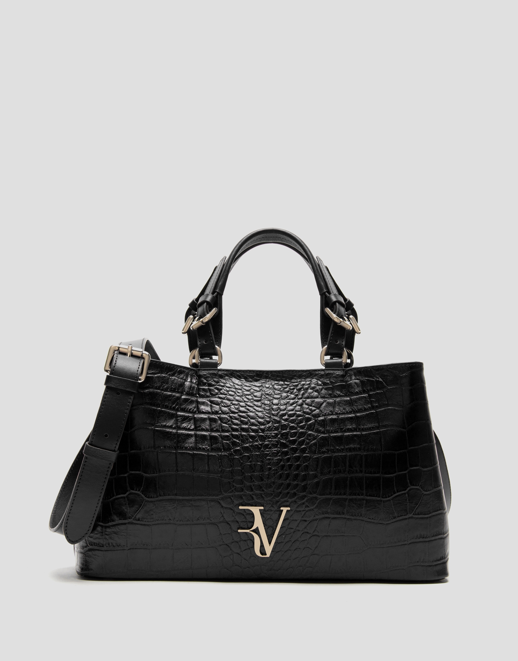 Black embossed alligator Miranda Satchel 