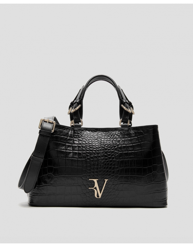 Black embossed alligator Miranda Satchel 