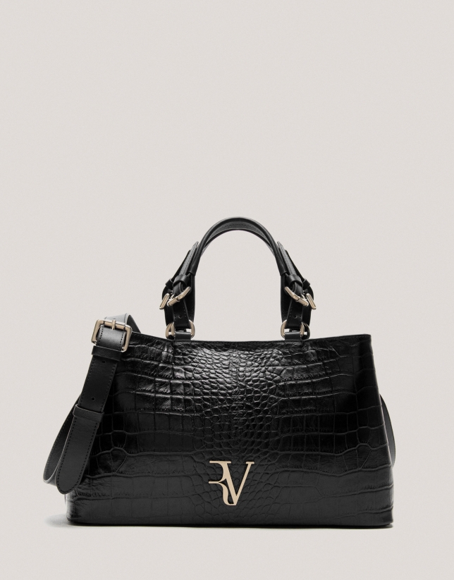 Black embossed alligator Miranda Satchel 