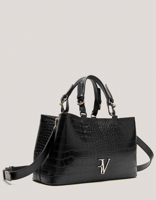 Black embossed alligator Miranda Satchel 