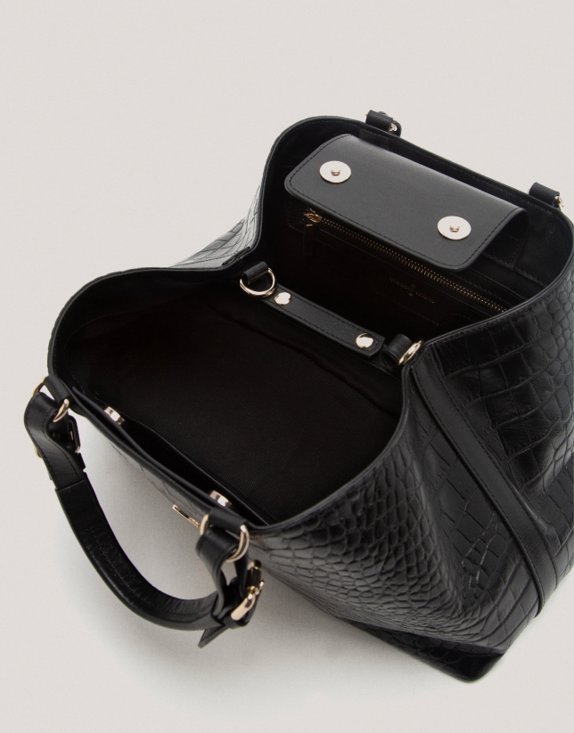 Black embossed alligator Miranda Satchel 