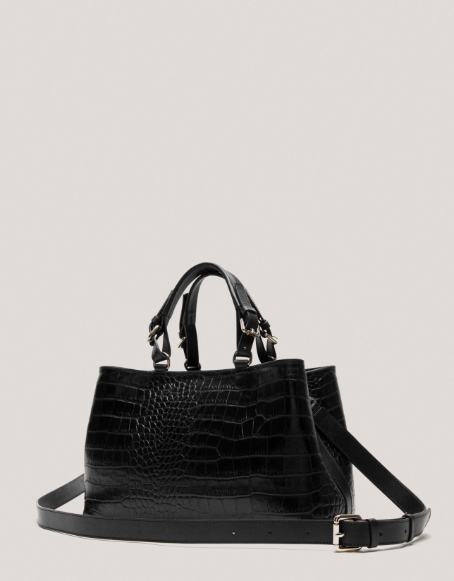 Bolso Satchel Miranda piel grabada coco negro