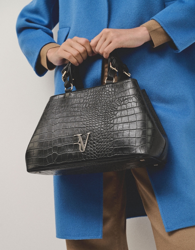 Black embossed alligator Miranda Satchel 