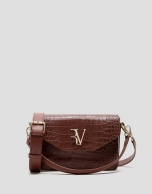 Brown embossed alligator Miranda Midi shoulder bag