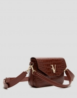 Brown embossed alligator Miranda Midi shoulder bag