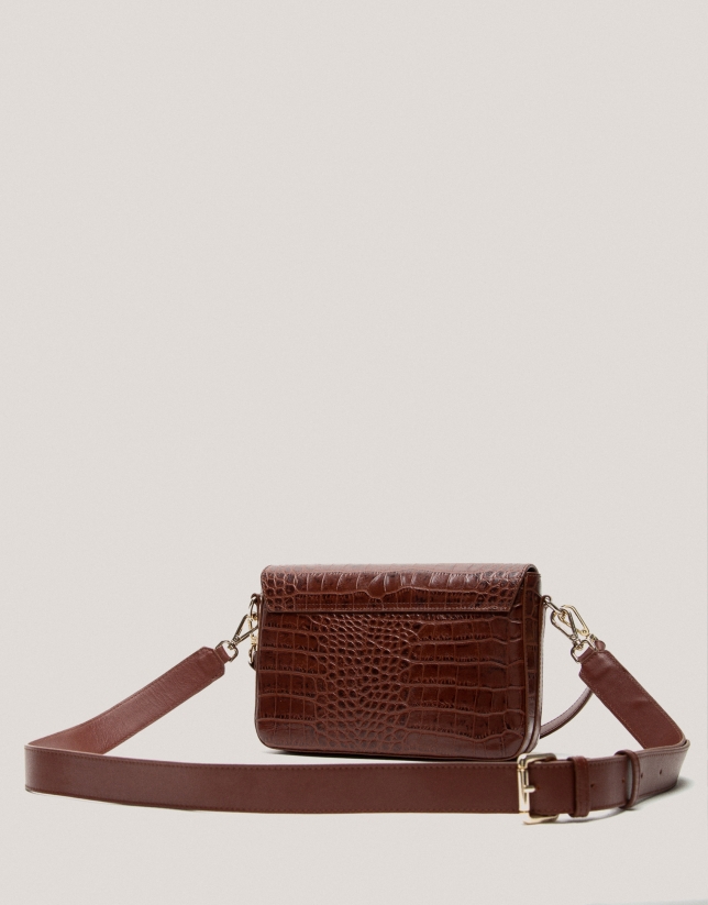 Brown embossed alligator Miranda Midi shoulder bag