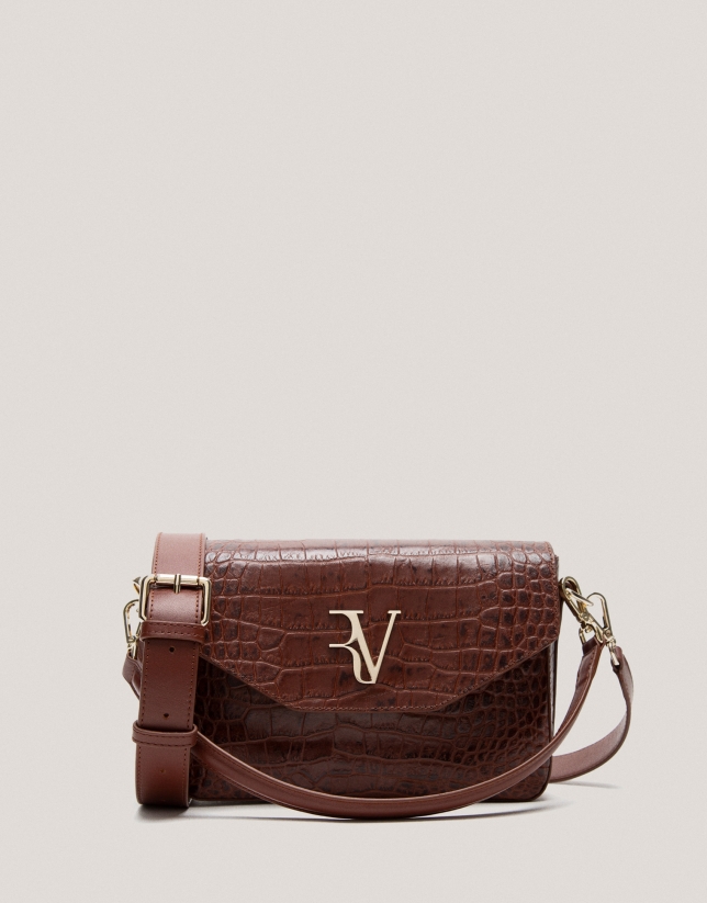 Brown embossed alligator Miranda Midi shoulder bag