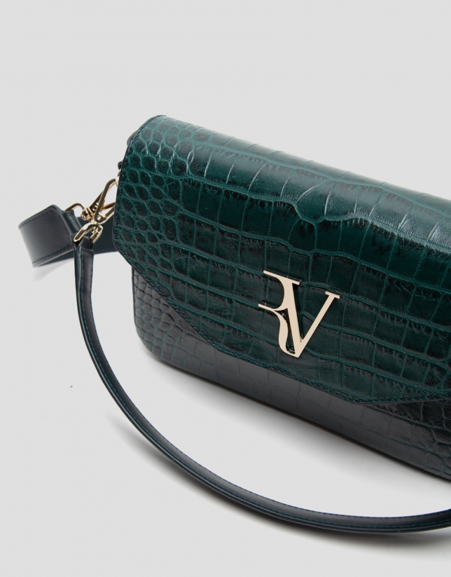 Green embossed alligator Miranda Midi shoulder bag