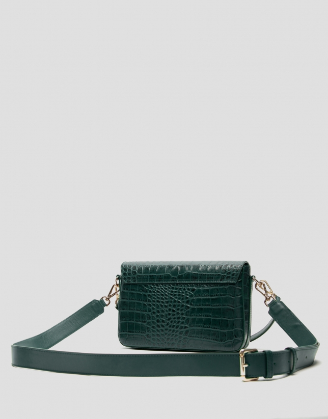 Green embossed alligator Miranda Midi shoulder bag