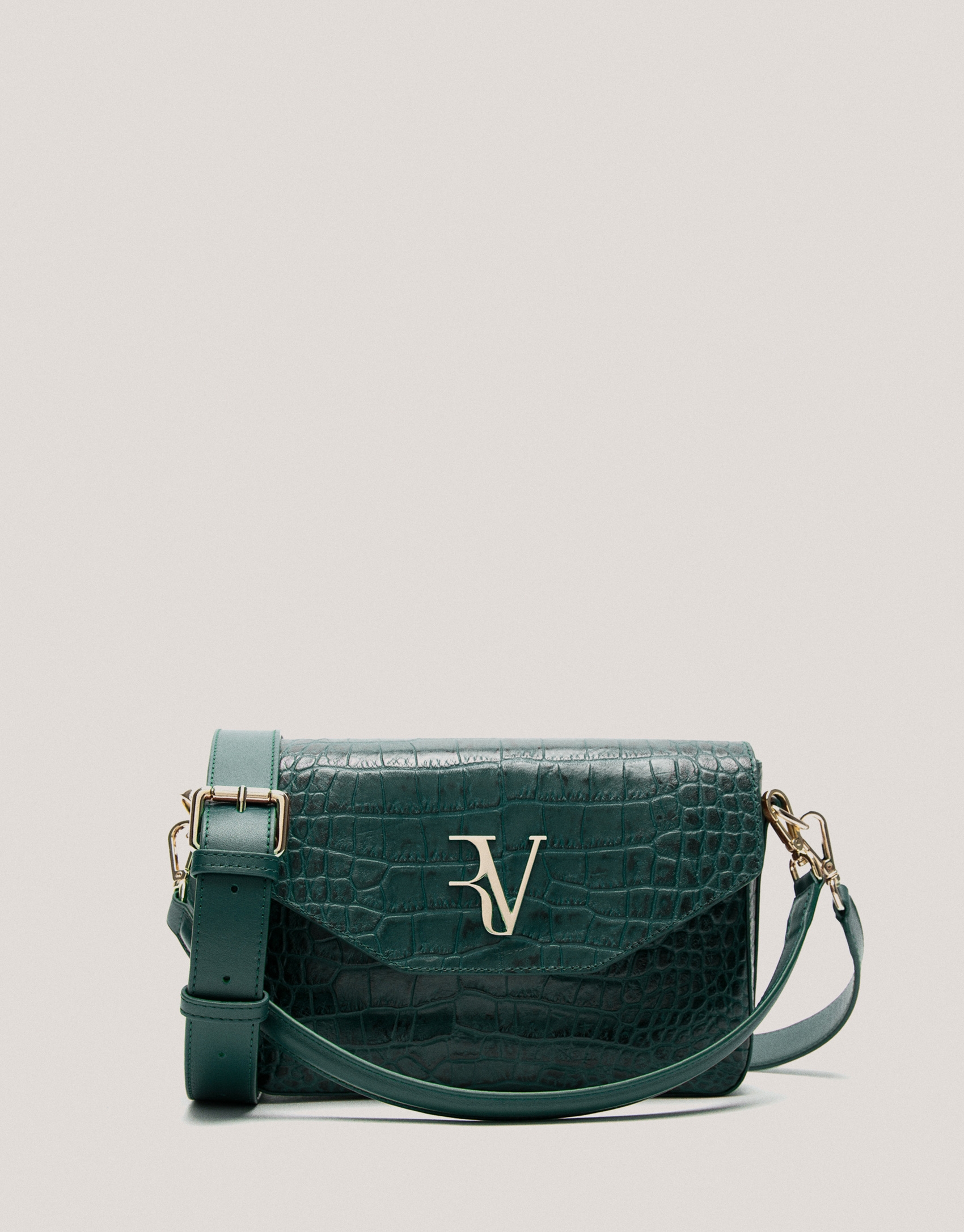 Green embossed alligator Miranda Midi shoulder bag