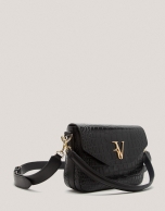 Black embossed alligator Miranda Midi shoulder bag