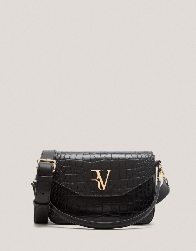 Black embossed alligator Miranda Midi shoulder bag