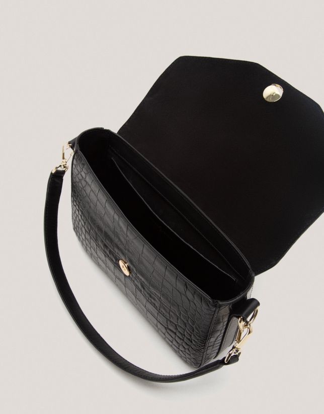 Black embossed alligator Miranda Midi shoulder bag