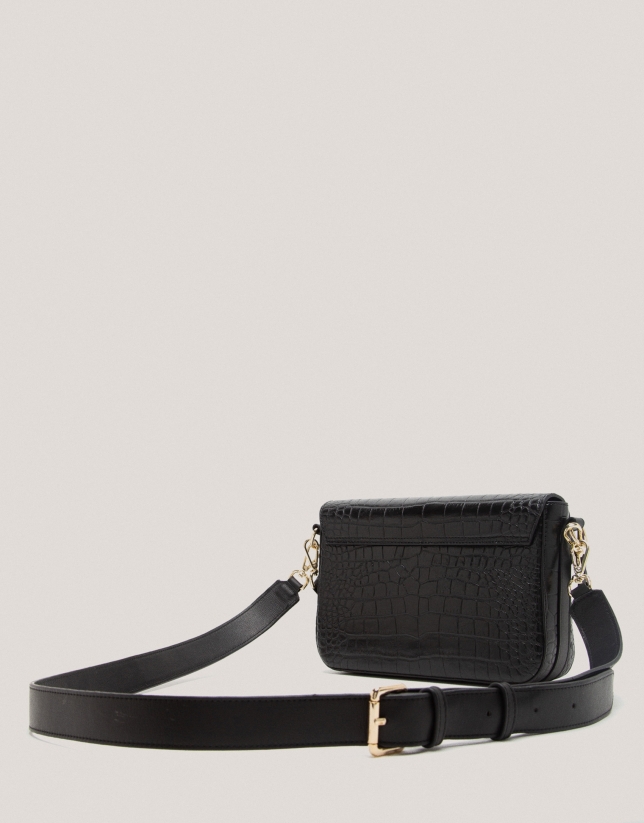 Black embossed alligator Miranda Midi shoulder bag