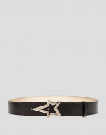 Black embossed leather belt with star-shaped buckle