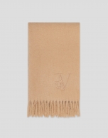 Beige scarf with fringe and RV logo