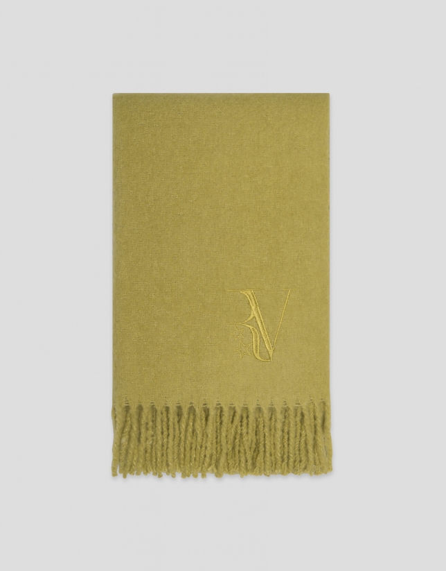 Light green scarf with fringe and RV logo