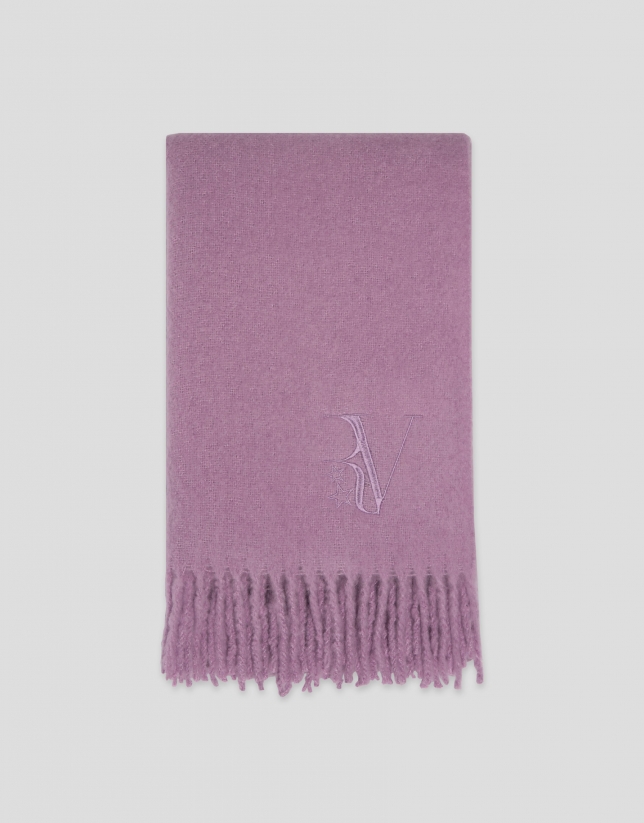 Mauve scarf with fringe and RV logo