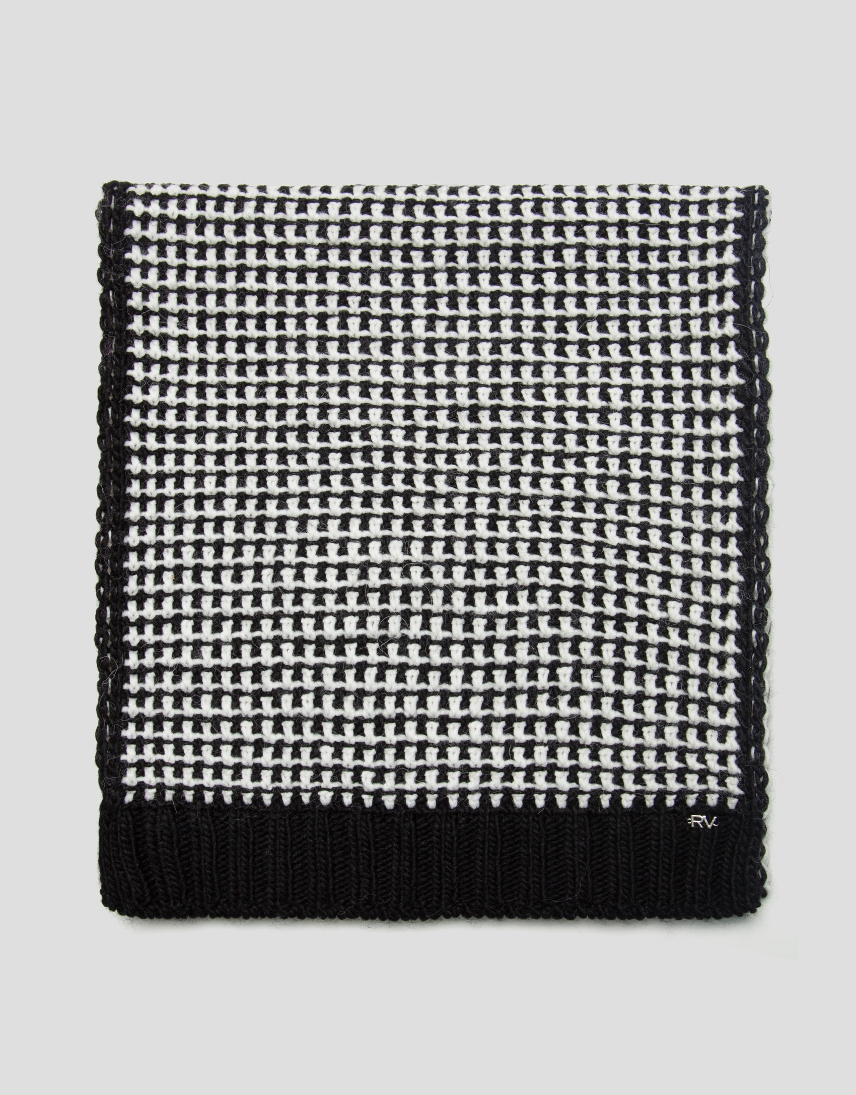 Black and white wool and alpaca scarf