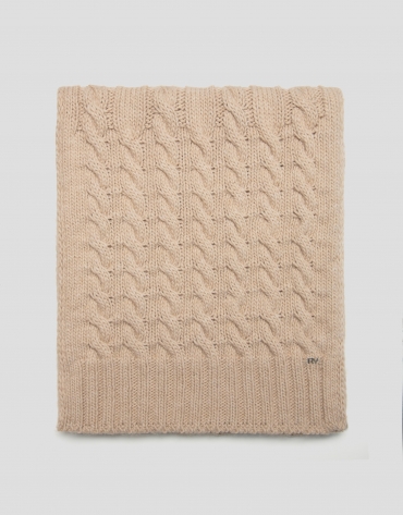 Beige wool and alpaca cable-stitched scarf