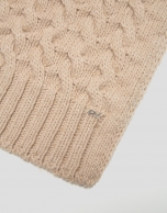 Beige wool and alpaca cable-stitched scarf