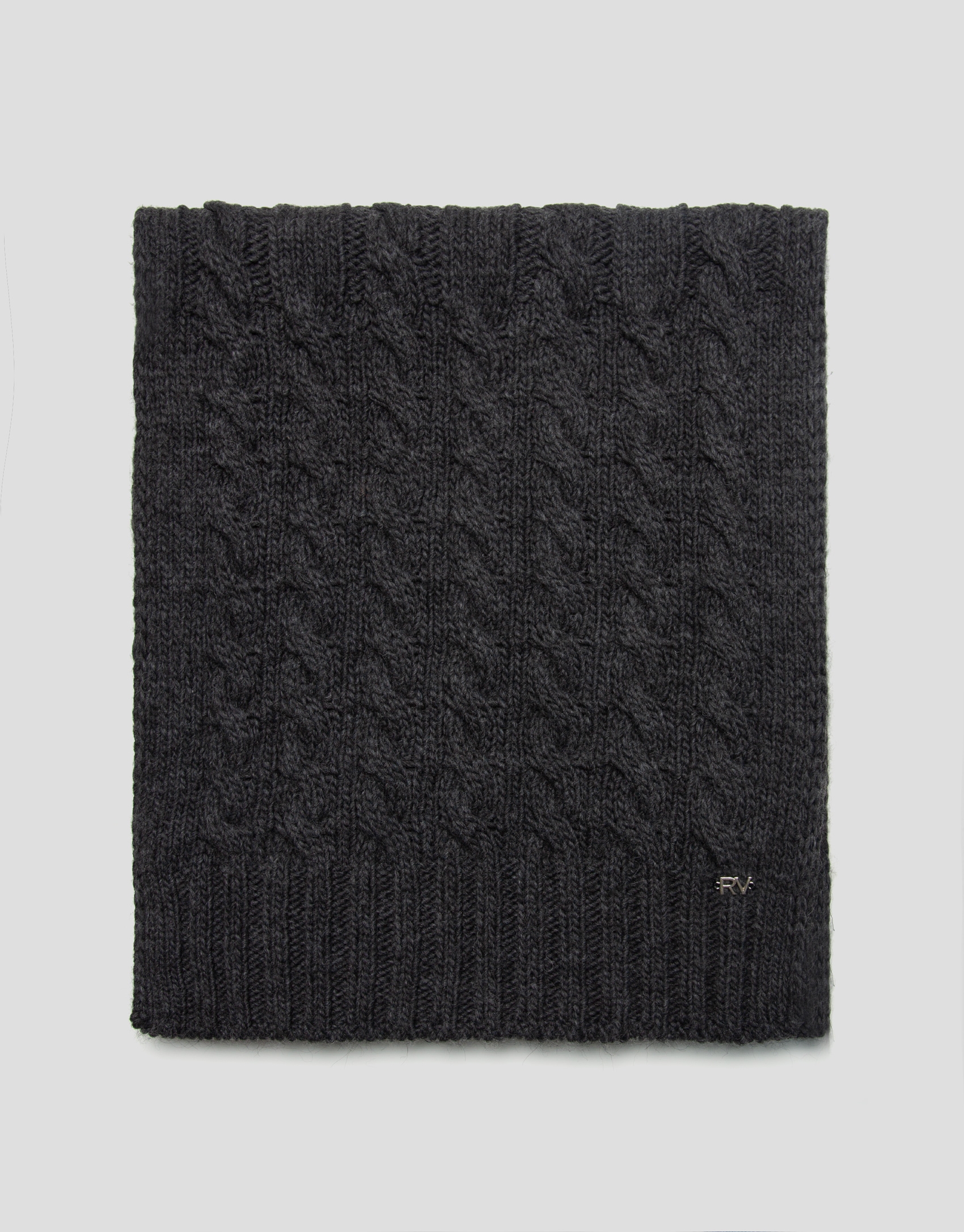 Dark gray wool and alpaca cable-stitched scarf