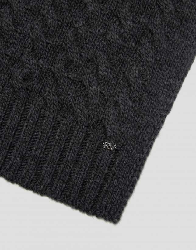 Dark gray wool and alpaca cable-stitched scarf