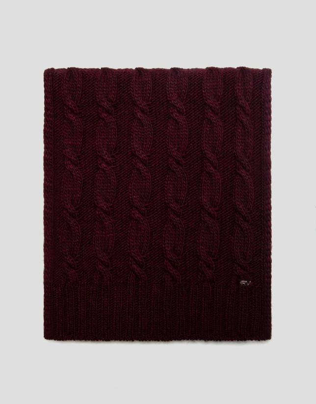 Burgundy wool and alpaca scarf with braiding