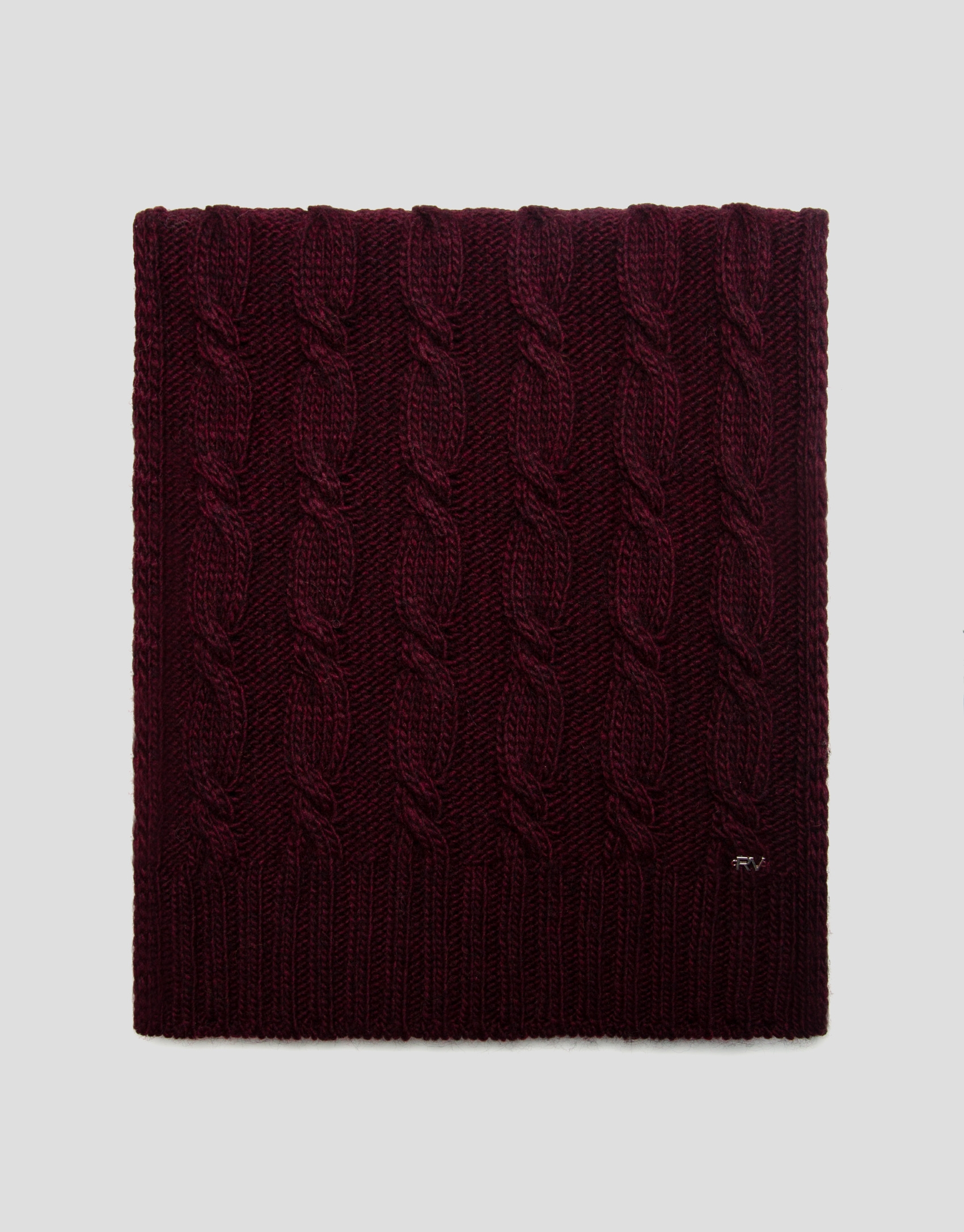 Burgundy wool and alpaca scarf with braiding