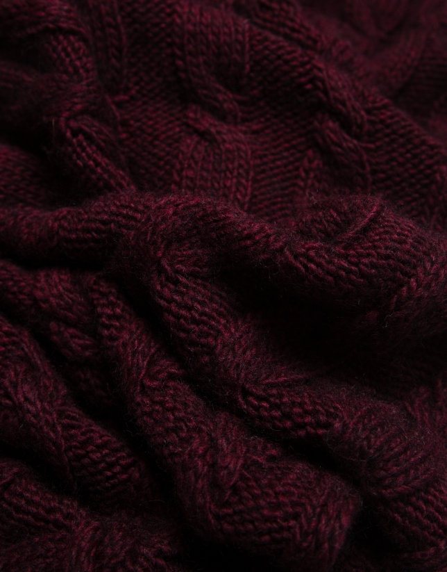 Burgundy wool and alpaca scarf with braiding