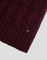 Burgundy wool and alpaca scarf with braiding