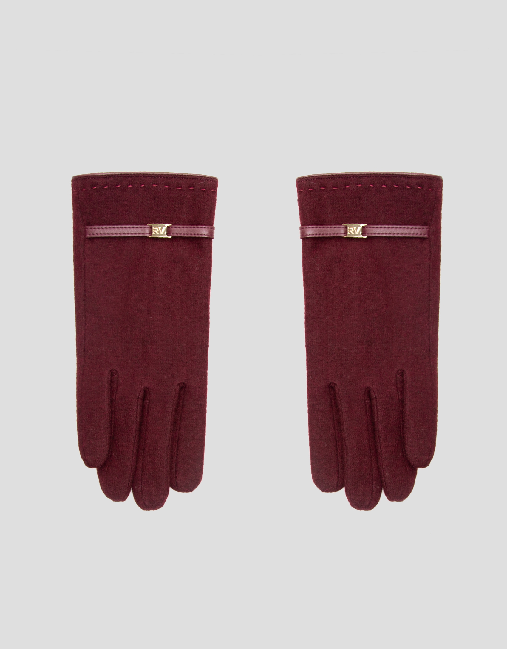 Burgundy knit gloves with leather trim