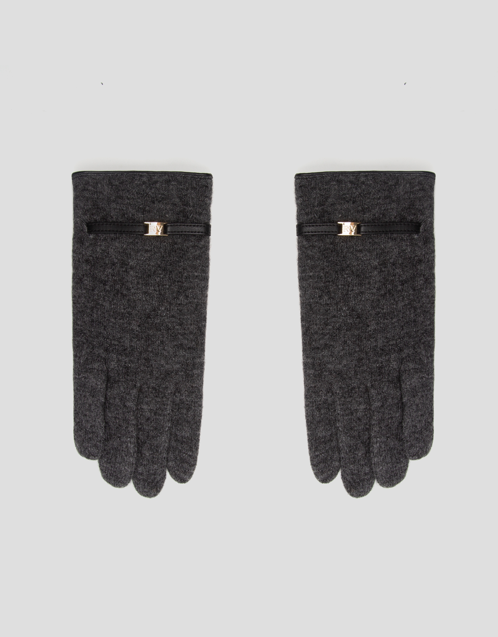 Dark gray knit gloves with leather trim