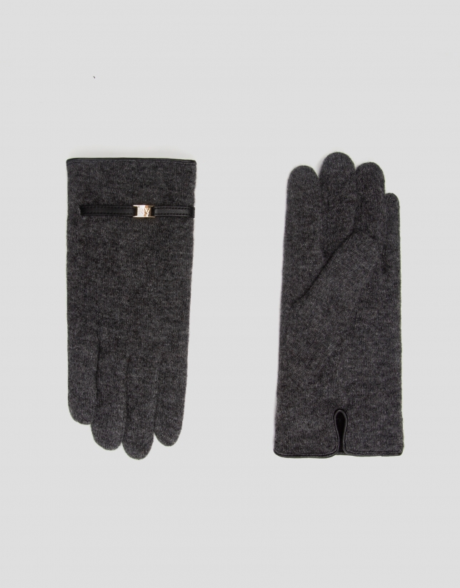 Dark gray knit gloves with leather trim