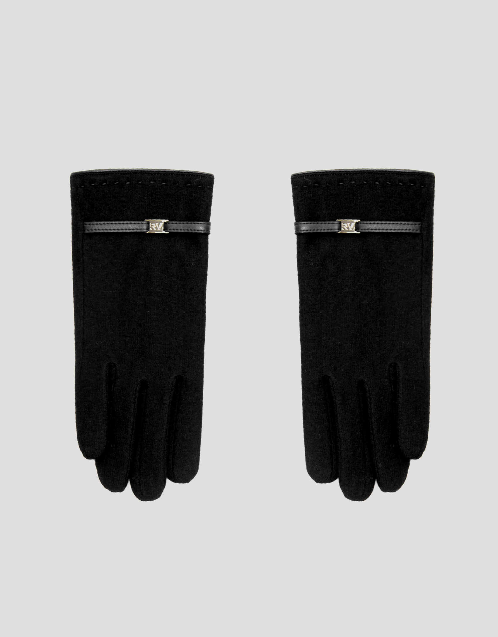 Black knit gloves with leather trim