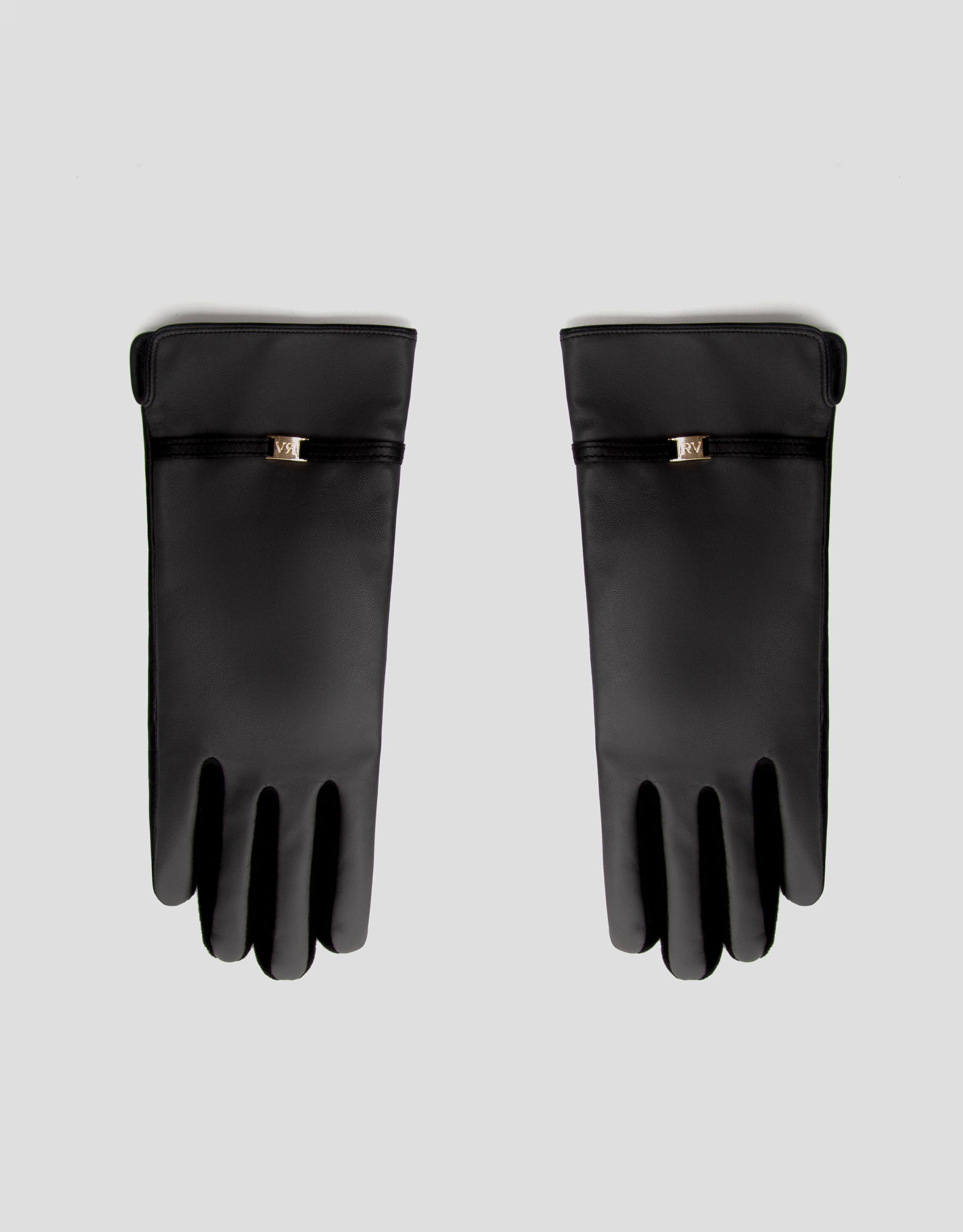 Black and gray leather gloves