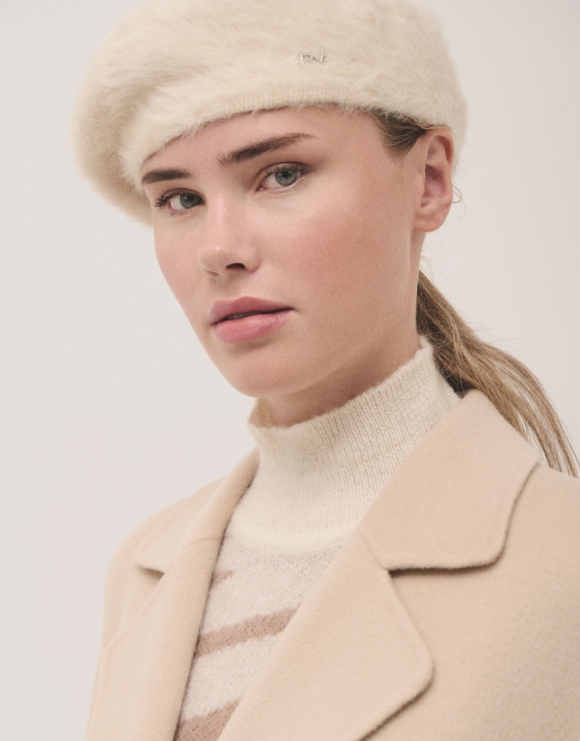 Off white angora beret