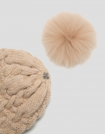 Beige wool and alpaca cable-stitched cap